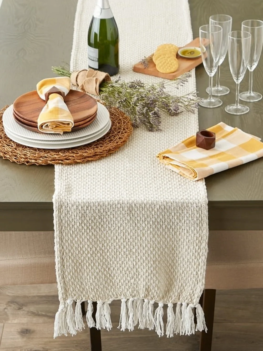 Woven Fringe Table Runner - Cream